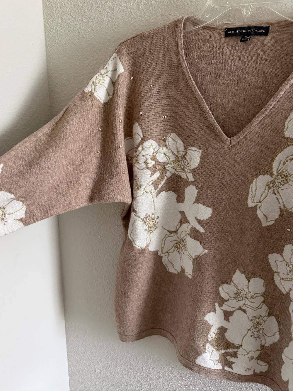 Women's Floral V-Neck Sweater in Taupe by - Picture 2 of 8